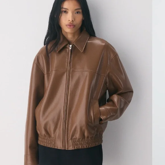 Aritzia Brown Leather Women's Jacket - Picture 1 of 3